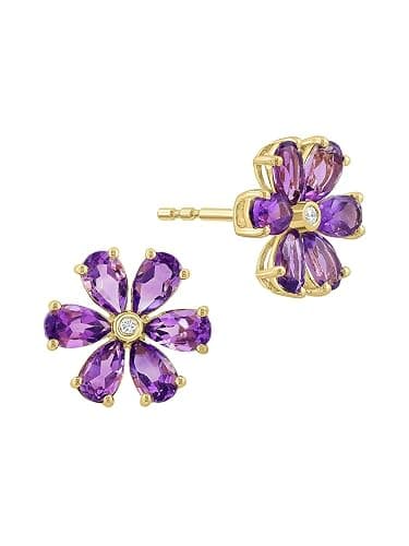 Saks Fifth Avenue Collection, 14K Yellow Gold, Amethyst & 0.01 TCW Diamond Stud Earrings thumbnail 3
