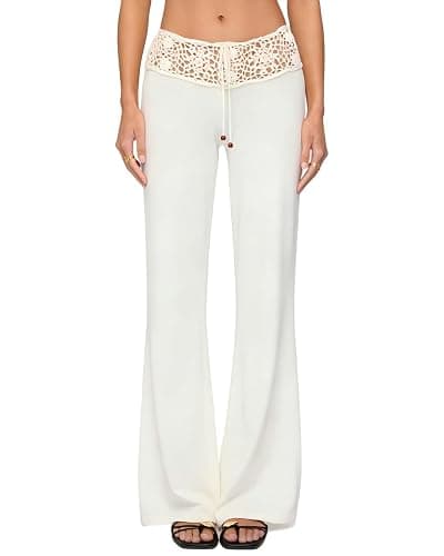 YANGCHA Women Summer Crochet Knit Pants Y2k Low Waist Drawstring Cover Up Pant Sexy Wide Leg Stretchy Hollow Out Beach Pants - Image 1