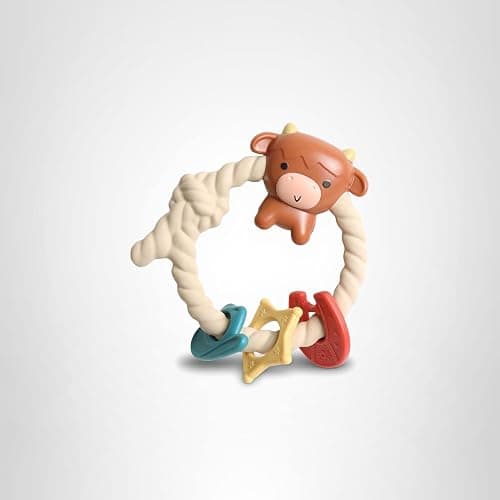 Itzy Ritzy Silicone Teether with Rattle – Rattle Teether Features Rattle Sound, Three Silicone Teething Rings and Raised Texture to Soothe Gums – Ages 3 Months and Up (Highland Cow) thumbnail 7