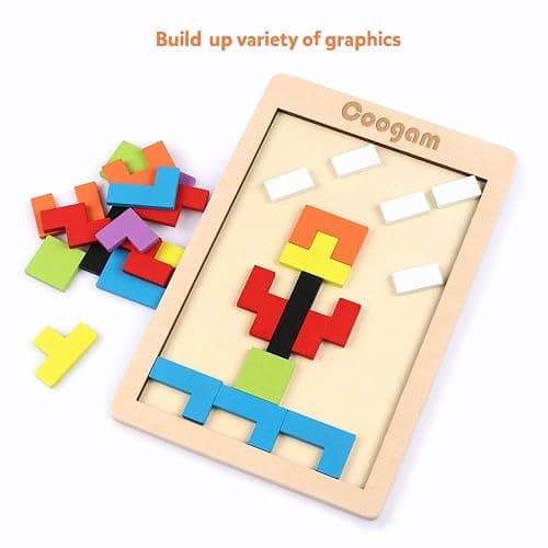 Coogam Wooden Blocks Puzzle Brain Teasers Toy Tangram Jigsaw Intelligence Colorful 3D Russian Blocks Game STEM Montessori Educational Gift for Kids (40 Pcs) thumbnail 6
