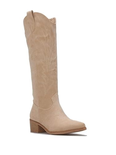 La Modeuse-Bottes, Cuissardes-Bottes Santiags en suédine à surpiqûres décoratives - Image 1