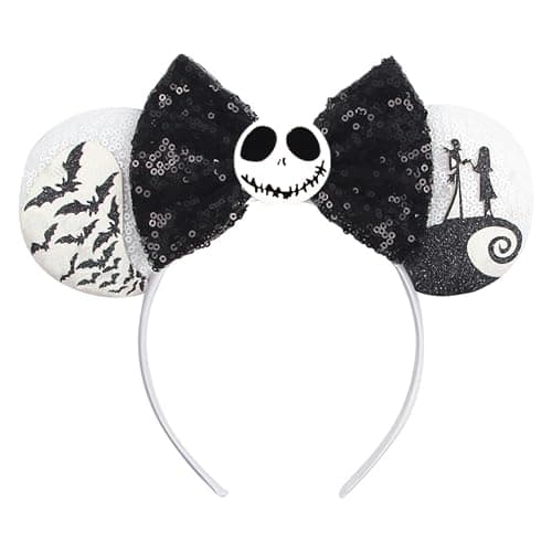 BPNHNA Halloween Mouse Ears Headband Pumpkin Ghost Skull Bat Hairband Sequin Bow Hair Hoop Headpiece for Party Favors - Image 1