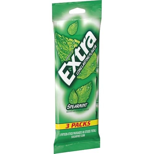 EXTRA Spearmint Sugar Free Chewing Gum, 3 Pack Bulk Gum (45 Sticks Total), Long-Lasting Fresh Breath, Individually Wrapped | Long Lasting Mint Flavor for Fresh Breath, Individually Wrapped Packs for Sharing, Great for School, Work and Travel thumbnail 4