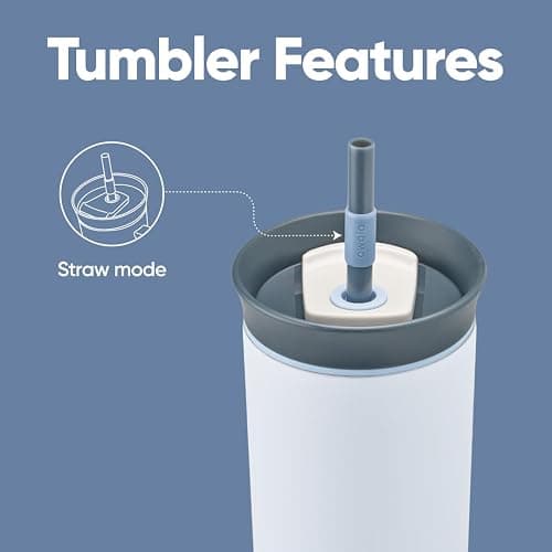 Owala Stainless Steel Triple Layer Insulated Travel Tumbler with Spill Resistant Lid and Straw, BPA Free, 24 oz, Grey/Blue (The Great Blue) thumbnail 6