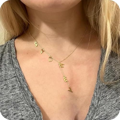Custom Lariat Name Necklace Personalized Letter Initial Necklace 18K Gold Plated Long Necklace Customized Jewelry Gifts for her, Gifts for mom thumbnail 3