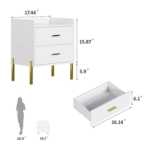 Vabches Nightstand Set of 2 with Built-in Charging Station, White Mid Century Modern Nightstand for Bedroom, Stylish End Tables for Lamps, Books thumbnail 3