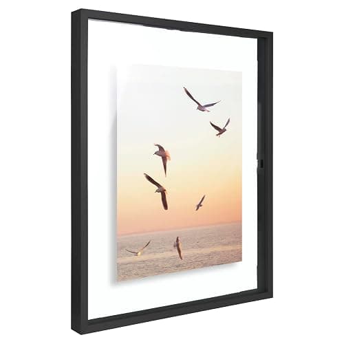 Frametory, Floating Picture Frame 11x14 - Black Aluminum Metal Photo Frame - Real Glass of Front - for Wall Mount Displays thumbnail 7