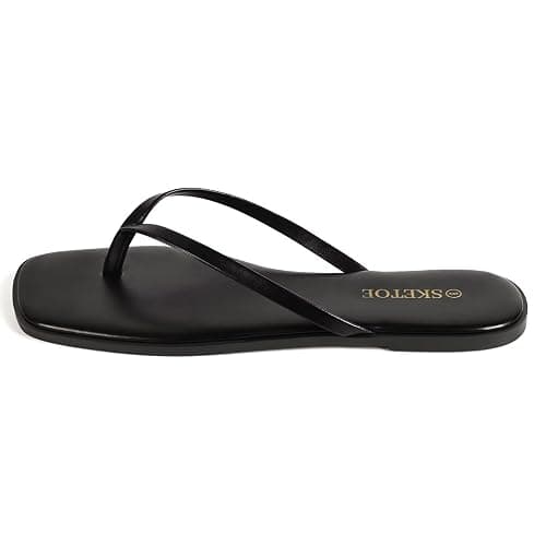 SKETOE Flip Flops for Women Square Toe Flat Sandals for Women Comfortable Thong Sandals Leather Flip Flops Lightweight Summer Beach Sandals Dressy Vacation Essentials Slides thumbnail 5
