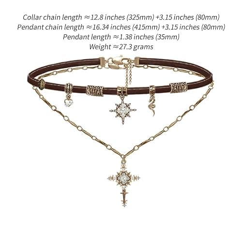 Retro stylish Star Cross Pendant Necklace Faux Leather Women's Collar Personalized Double Layer Necklace M2592 thumbnail 5