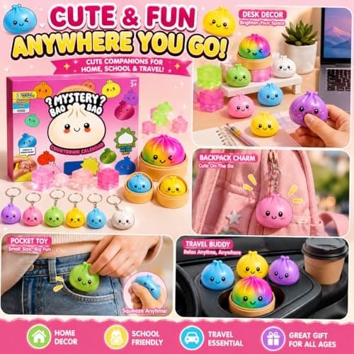 24PCS Squishy Fun Box Mystery Pack, Dumplings Squishies Advent Calendar, Slow Rising Dumpling Stress Balls Mini Dumpling Set Pack Party Favor Gifts for Adult thumbnail 4
