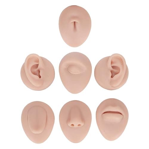 Soft Silicone Body Piercing Practice Model,Simulation Flexible Mannequin Teaching Tool Reusable Ear Model Soft Ear Eye Nose Mouth Tongue Belly Button Model for Practicing Suture (Middle Skin Color) thumbnail 9