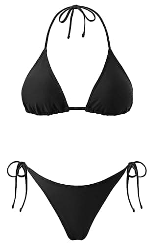 Holipick Two Piece Triangle Bikini Sets for Women String Bathing Suit Halter Top with Side Tie Bikini Bottom thumbnail 4
