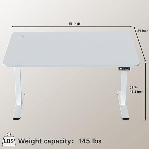 Furmax Electric Height Adjustable Standing Desk Large 55 x 24 Inches Sit Stand up Desk Home Office Computer Desk Memory Preset with T-Shaped Metal Bracket, White thumbnail 6