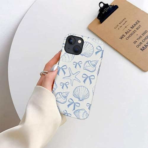 DAIZAG Case Compatible with iPhone 14,Fit Shockproof Cover for Women Girls,Blue Seashell Bow thumbnail 5
