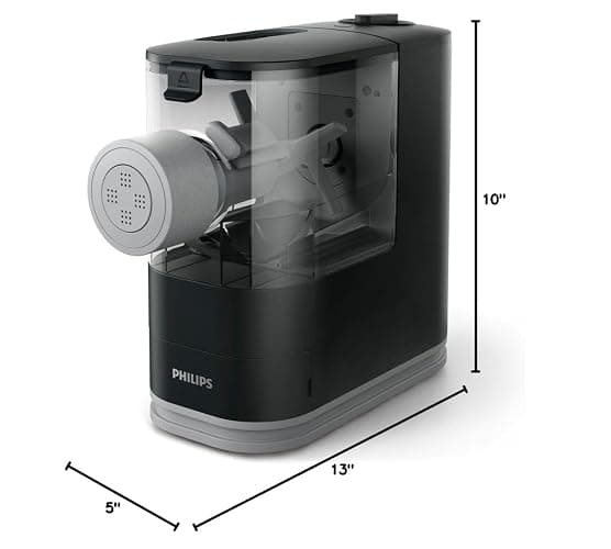Philips Kitchen Appliances Compact Pasta and Noodle Maker, Viva Collection, Comes with 3 Default Classic Pasta Shaping Discs, Fully Automatic, Recipe Book, Small, Black (HR2371/05) thumbnail 2