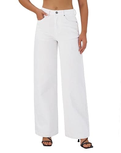 roswear Women's Wide Leg Jeans High Waisted Stretchy Denim Trouser Pants - Image 1