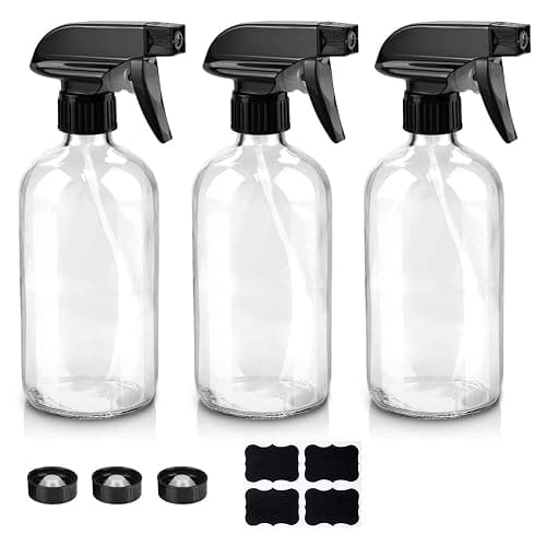 Worldgsb Glass Spray Bottles, 16oz Clear Glass Spray Bottles with Labels & Adjustable Nozzle, Reusable Containers for Cleaning, BBQ, Food, Plants, Alcohol, Essential Oils(3 Pack) - 3 Pack - Clear - Image 1