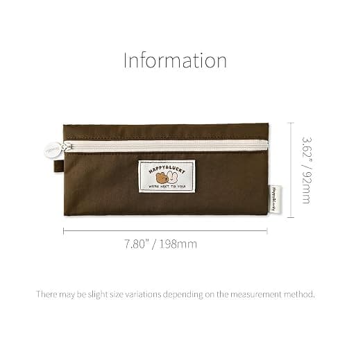 Monolike Happy and Lucky Flat Pencil Case, Brown - Slim Water-Resistant Nylon Pen Pouch, Aesthetic Pastel Stationery Organizer for Office thumbnail 3