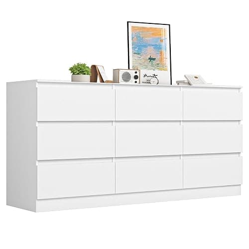 VERYKE White 9 Drawer Dresser for Bedroom,Chest of Drawers with No-Handle Design for Closet,Modern Wood Dresser Bedroom Storage Furniture - Image 1