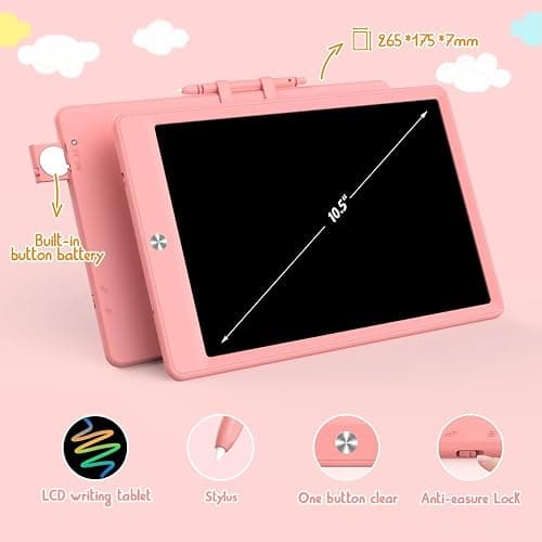 BUKEBU LCD Writing Tablet Doodle Board,10.5 inch Colorful Drawing Pad,Electronic Drawing Tablet, Drawing Pads,Travel Gifts for Kids Ages 3 4 5 6 7 8 Year Old Girls Boys (Pink) thumbnail 2