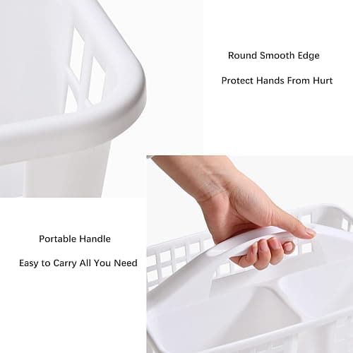 MONKEYONE 3 Compartments Plastic Shower Caddy Basket, Portable Divided Cleaning Caddy Organizer with Handle (White) thumbnail 4