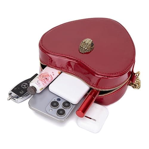 Rejolly Rainbow Stripe Heart Shaped Purse for Women Crossbody Bag Metallic PU Leather Shoulder Bag with Chain Strap - Burgandy thumbnail 4