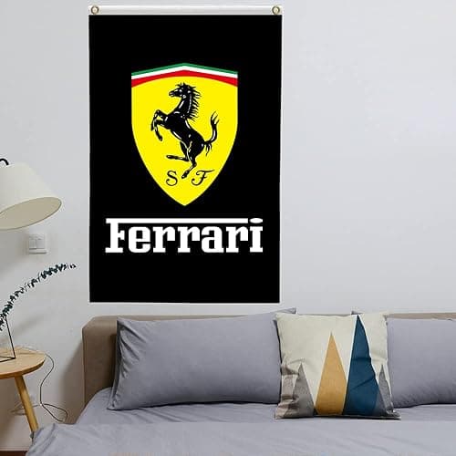 Ferrari Flag 3x5 Feet Car Racing Banner Double Stitched Tapestry with Two Brass Grommets For Garage/Man Cave/Dorm/Room (Black) thumbnail 4