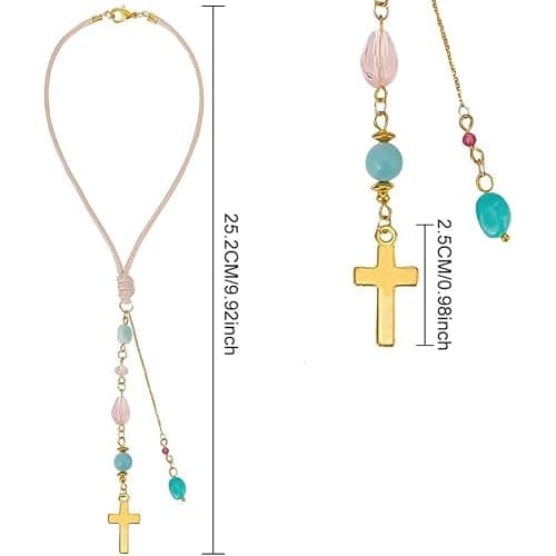 DELORIGIN Cross Hanging Car Mirror Ornament Amazonite and Crystal Bead Charm Suncatcher Car Mirror Pendant Accessories Good Luck Keychain for Bag Window Cars Door Garden Balcony Home Decoration thumbnail 3