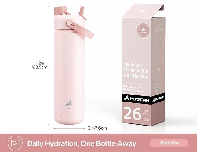 POWCAN 26 oz Insulated Water Bottle with 2-in-1 Straw and Spout Lid, Keep Cold 24H, Leak-Proof, Fits in Car Cup Holder, Stainless Steel Water Bottle for Sports, Travel, Gift, and School (Rosy Bouquet) thumbnail 3