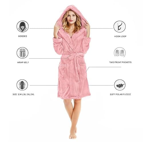 U2SKIIN Women Hooded Plush Robe, Short Womens Fleece Robes With Hood Soft Warm Spa Bathrobe thumbnail 3