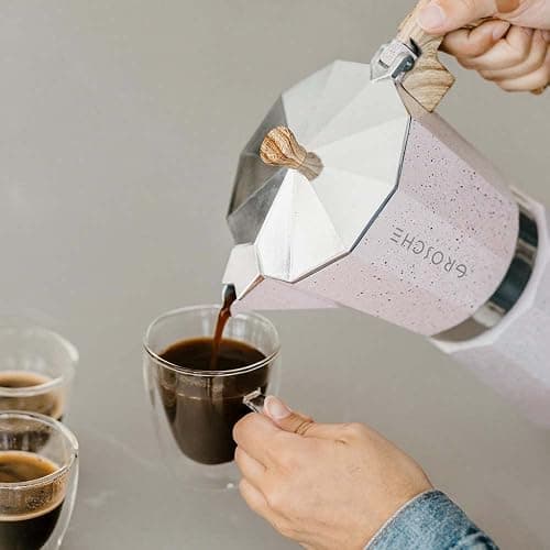 GROSCHE Milano Moka pot, Stovetop Espresso maker, Greca Coffee Maker, Stovetop coffee maker and espresso maker percolator (Pink, 3 cup) thumbnail 9
