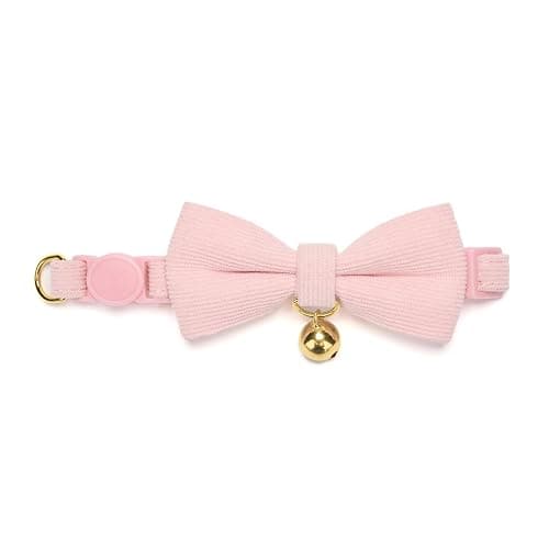 YUDOTE Breakaway Cat Collar with Bow Tie and Bell Adjustable Soft Corduroy Pink Kitten Collars for Girl Cats thumbnail 6