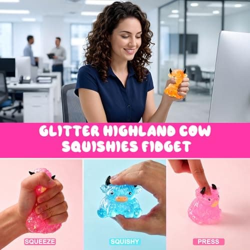 Glitter Highland Cow Squishies Fidget Toy, Cute Sensory Squeeze Toy，Soft Slow Rising Sensory Stress Relief Ball for Adults，Party Favor for Cow Lovers (Orange) thumbnail 5