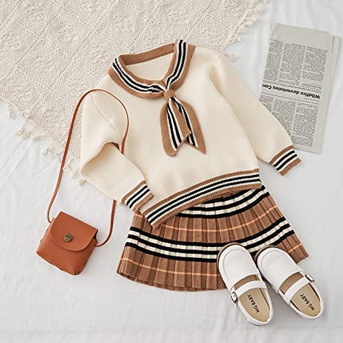 Balatale Toddler Baby Girls Fall Outfits Long Sleeve Knitted Sweater Tops Pleated Mini Skirt Set Autumn Winter Clothes Set thumbnail 2