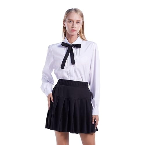 ETOSELL Women Short Sleeve Peter Pan Collar Blouse Kawaii Girls School Uniform White Shirt Lady Bowknot OL Button-Down Shirts - Image 1