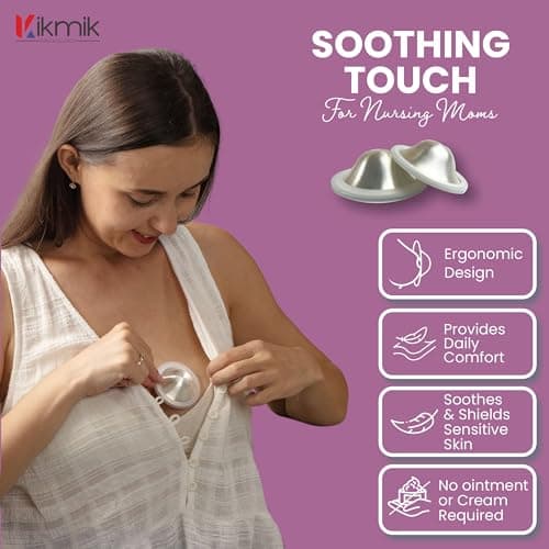 KIKMIK The Original Silver Nursing Cups with O-Feel Rings - 999 Silver Nipple Shields for Newborn Essentials - Reusable Nipple Covers for Breastfeeding Pain Relief & Protection - Regular thumbnail 4