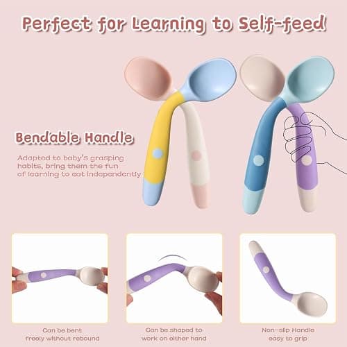 Toddler Spoons, Bendable Training Baby Utensils Spoons and Forks Set for Self Feeding, Easy Grip & Dishwasher Safe Infant Utensils for Babies 6-12 Months (4 Pack) thumbnail 3