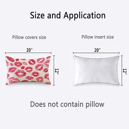 TKS MITLAN Lips Prints Throw Pillow Case Cushion Cover Kiss Lipstick Mouth Red Smooch Linen Couch Bed Sofa Car Waist Cushion Cover 12 x 20 inch - 20" x 12" (Pack of 1) - Lips Prints thumbnail 3
