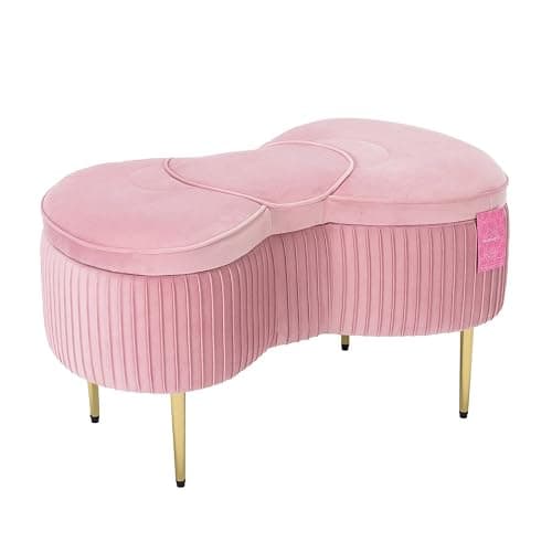 Impressions Vanity Hello Kitty Bow Velvet Storage Bench for Bedroom and Living Room, Luxurious Design Foam Padded Upholstered Ottoman Bench Seat Organizer with Gold Metal Legs (Pink) thumbnail 3