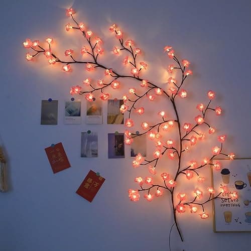Cherry Tree Branch Lights USB Powered Blossom Branch Decoration Night Lights for Wall,Cherry Enchanted Willow Vine Lights for Bedroom Wall Doors Windows Wedding Christmas Holiday (42 inch (48 Lamps)) thumbnail 5