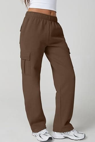 QINSEN Womens Medium Waist Baggy Elastic Waist Sweatpants Casual Fleece Long Pants with Pockets thumbnail 4