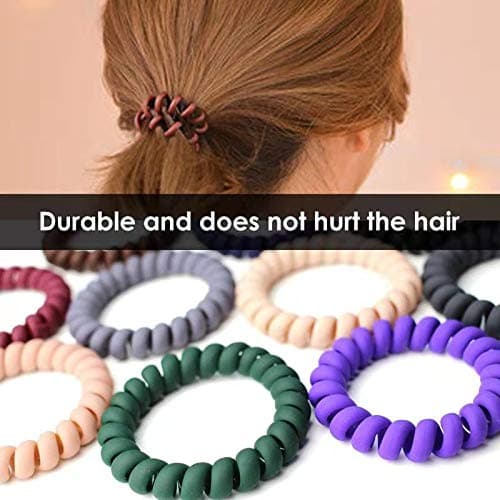 Spiral Hair Ties Set - 10 Piece Medium Coil Elastics for Thick Hair, Multicolor No-Crease Telephone Cord Plastic Ties for Women and Girls (Matte Color) thumbnail 6
