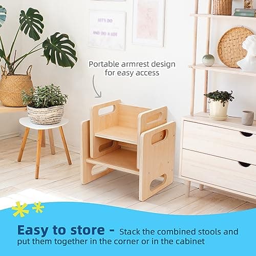 OOOK Montessori Weaning Table and Chair Set, Kids Activity Table and Chair Set with Fence for Read, Play Toys, Snack Time, Step Stool, 1-3 Year Old Kids Montessori Furniture thumbnail 5