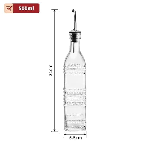 BIMUYI Glass Olive Oil Bottle Dispenser Set, 500ml Vinegar Dispenser Bottles, Kitchen Olive Oil Decanter Containers with Stainless Steel Funnel, 3 Spouts, 3 Plugs, Pack of 3 thumbnail 3