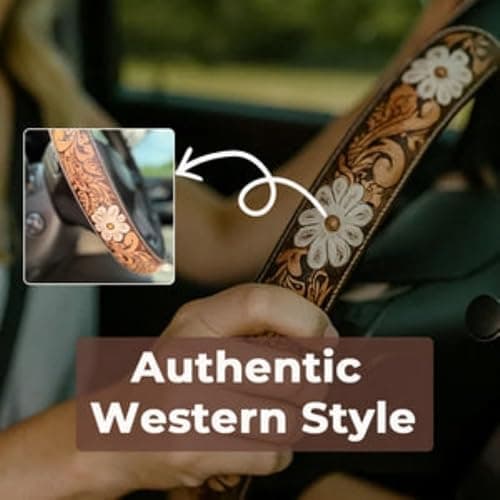 Retro Western Cowboy Car Universal Steering Wheel Cover, Repairig Universal Steering Wheel Cover, Universal 15 Inch,Anti-Slip Steering Wheel Covers, Breathable for Suvs,Trucks (Style B) thumbnail 2