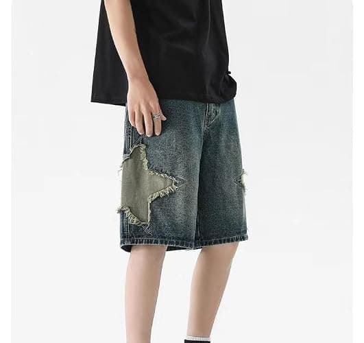 POHADON Y2K Blue Denim Shorts Summer Casual Loose Straight Leg Unisex Baggy Jeans Shorts Jorts Grunge Harajuku Streetwear thumbnail 7