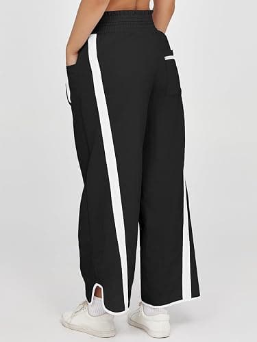 Fisoew Women's Baggy Wide Leg Pants Casual Drawstring Elastic Waisted Contrast Color Workout Y2K Track Pants thumbnail 5