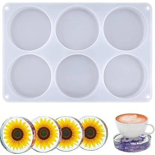 6-Cavity Deep Round Coaster Silicone Molds for Epoxy Resin, 4 Inches Coaster Resin Mold for Flower Bouquet Preservation - Image 1