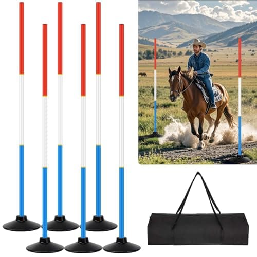 6 Pcs 6FT Pole Bending Poles for Horses | Horse Training Equipment with Round Base | Adjustable Gear for Horse Agility, Equestrian Sports, Soccer Drills, Football Practice & Dog Obstacle Courses - Image 1