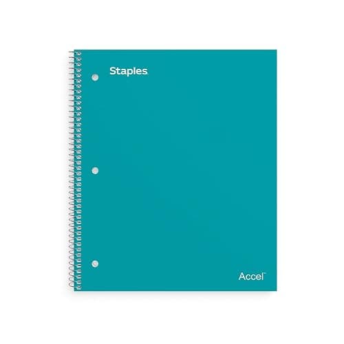 Staples Accel Durable Poly Cover 1-Subject Notebook, College Ruled, Teal | 8.5x11 inch notebook for school and office everyday note-taking. - Image 1